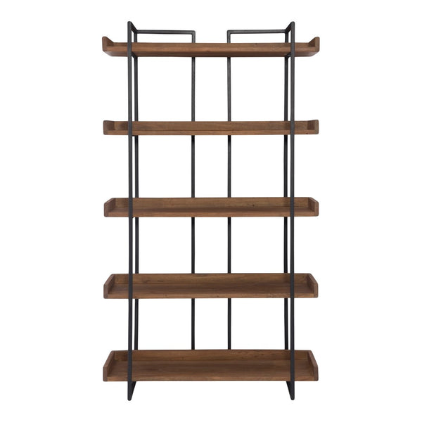 English Elm Bookshelf, Five Tier Acacia Wood and Iron Industrial Open Display for Home Office B2769P523747