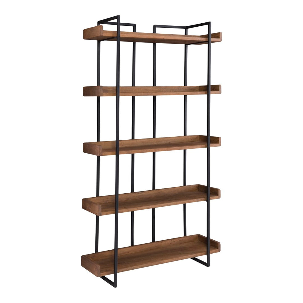 English Elm Bookshelf, Five Tier Acacia Wood and Iron Industrial Open Display for Home Office B2769P523747