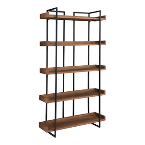 English Elm Bookshelf, Five Tier Acacia Wood and Iron Industrial Open Display for Home Office B2769P523747