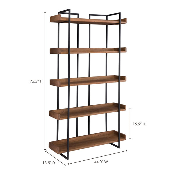 English Elm Bookshelf, Five Tier Acacia Wood and Iron Industrial Open Display for Home Office B2769P523747