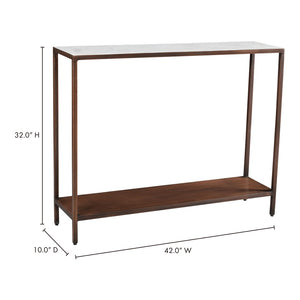 English Elm Console Table Marble Top Wrought Iron Base Antique Copper Entryway Accent Piece B2769P523756