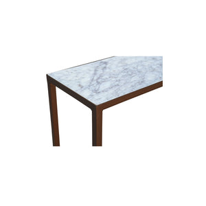 English Elm Console Table Marble Top Wrought Iron Base Antique Copper Entryway Accent Piece B2769P523756