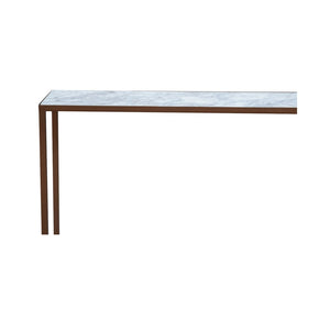 English Elm Console Table Marble Top Wrought Iron Base Antique Copper Entryway Accent Piece B2769P523756