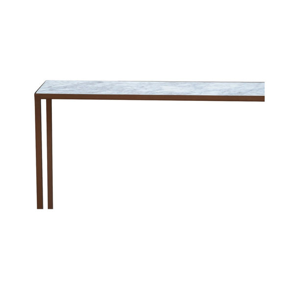 English Elm Console Table Marble Top Wrought Iron Base Antique Copper Entryway Accent Piece B2769P523756