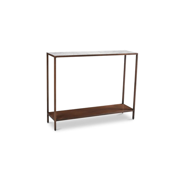 English Elm Console Table Marble Top Wrought Iron Base Antique Copper Entryway Accent Piece B2769P523756