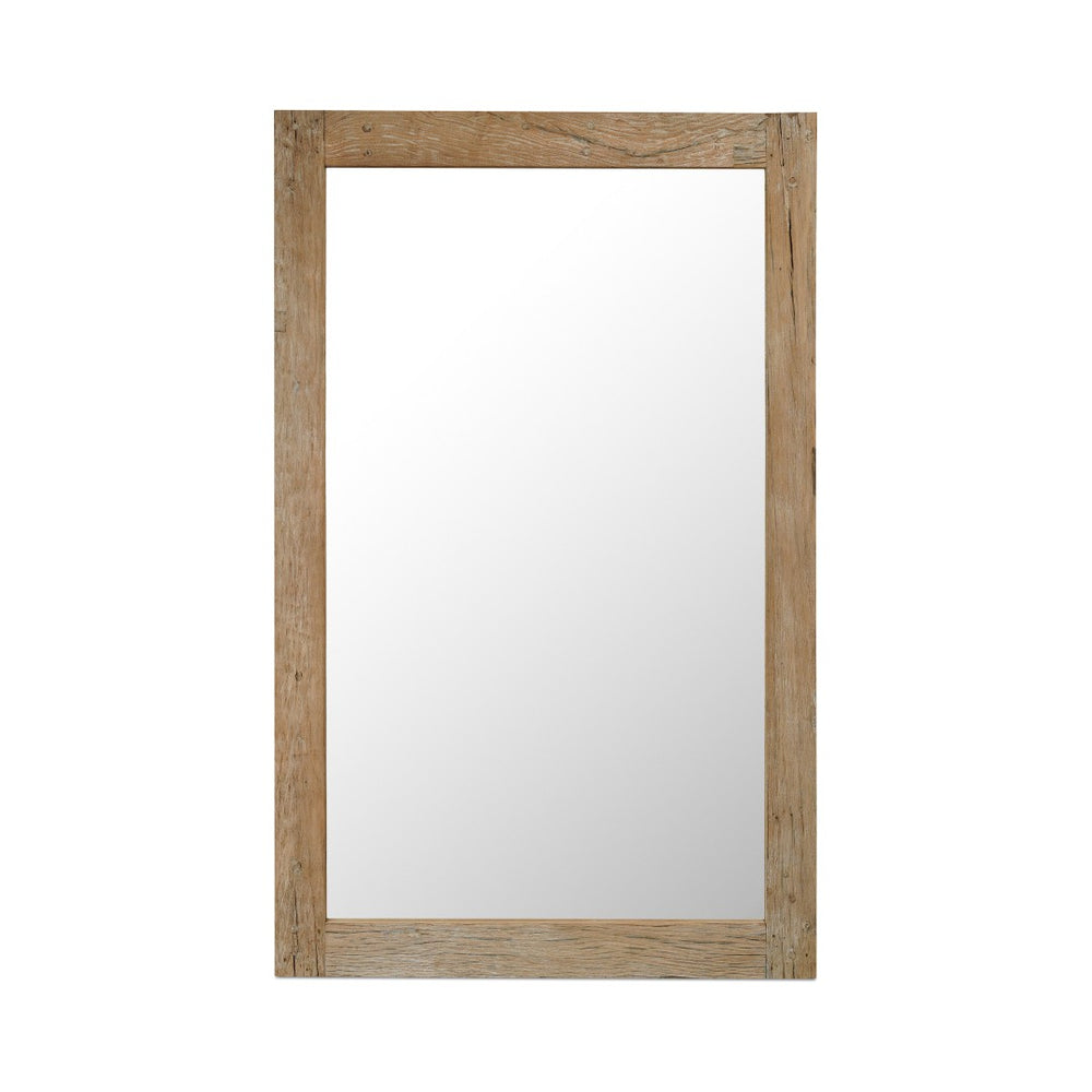English Elm Floor Mirror with Reclaimed Wood Frame Weathered Grain Texture for Bedroom or Entryway B2769P523766