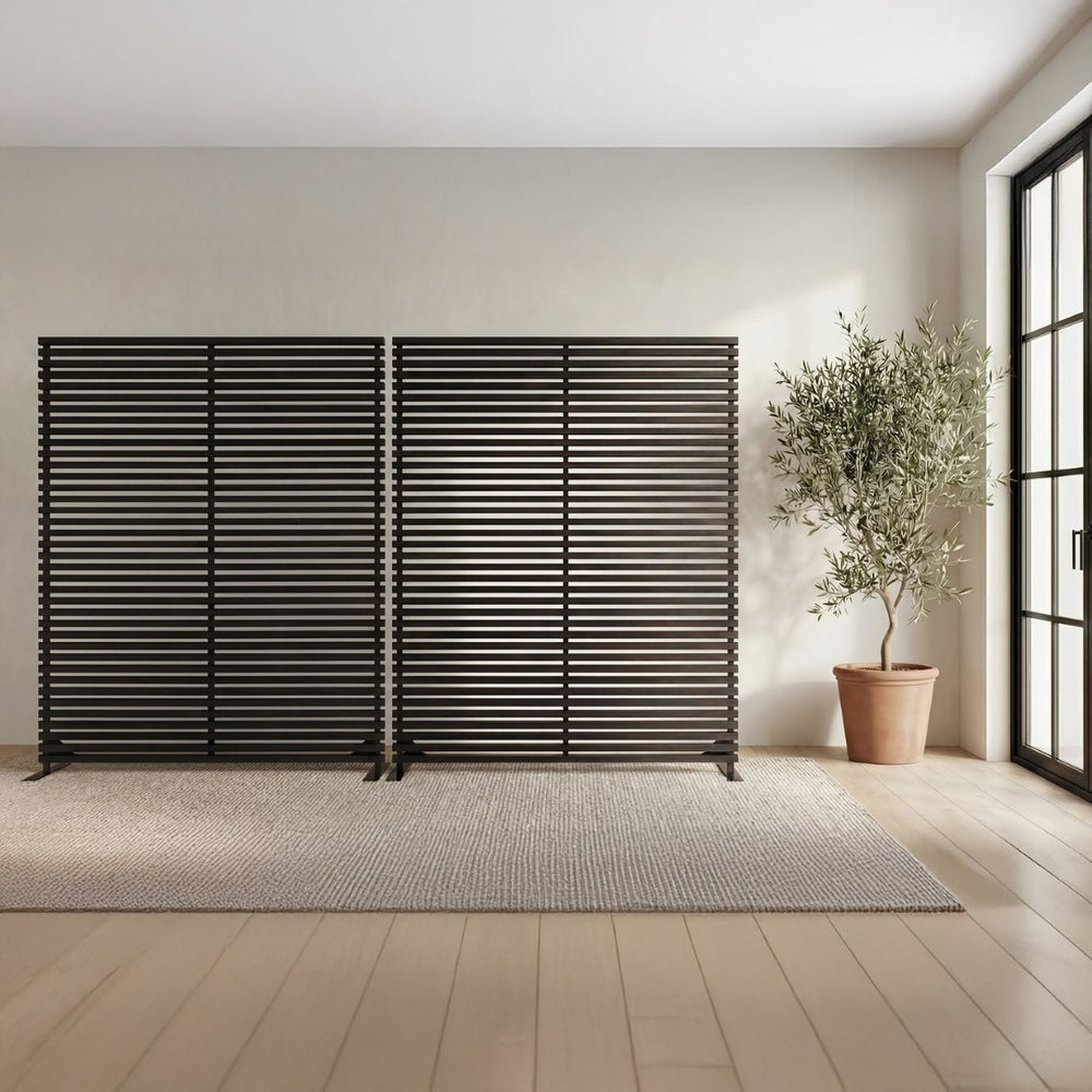 English Elm Screen, Hardwood Slat Room Divider with Aluminum Frame for Modern Open Living B2769P523779