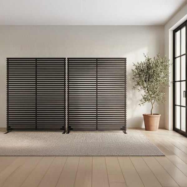 English Elm Screen, Hardwood Slat Room Divider with Aluminum Frame for Modern Open Living B2769P523779