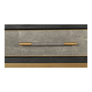 English Elm Console Table Art Deco Shagreen Top Brass Leg Accents Black Oak Entryway Statement B2769P530536
