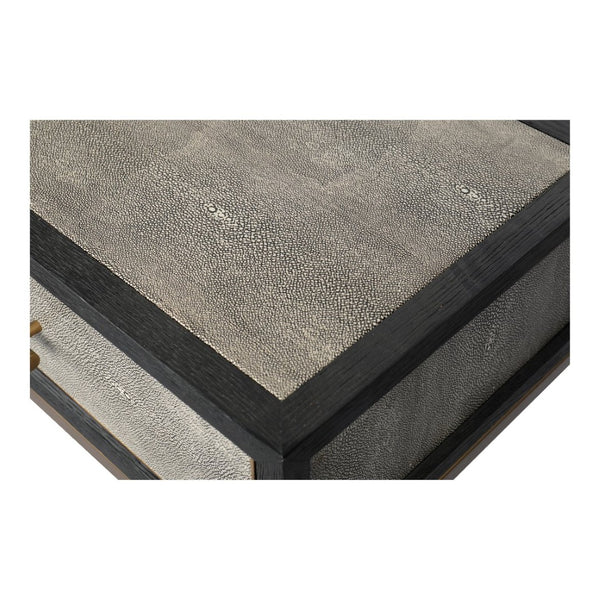 English Elm Console Table Art Deco Shagreen Top Brass Leg Accents Black Oak Entryway Statement B2769P530536
