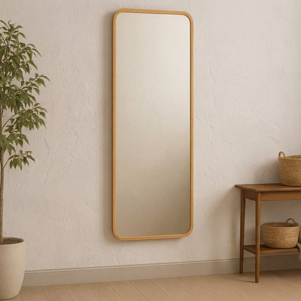 English Elm Floor Mirror Solid Oak Frame with Rounded Corners Natural Wood Grain Bedroom Entryway B2769P530544