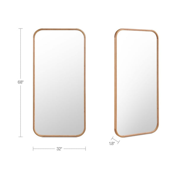 English Elm Floor Mirror Solid Oak Frame with Rounded Corners Natural Wood Grain Bedroom Entryway B2769P530544