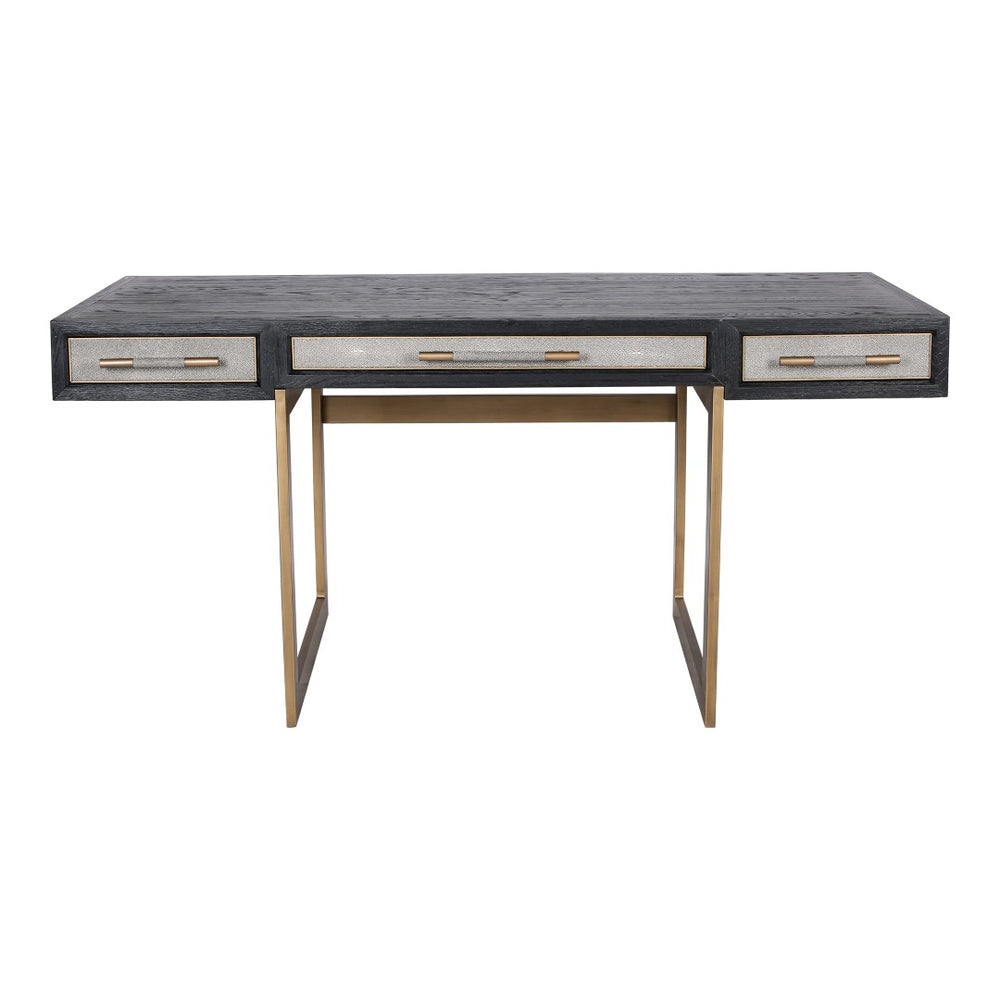 English Elm Desk, Art Deco Shagreen Polyurethane Top with Solid Black Oak Frame and Brass Hardware B2769P538950