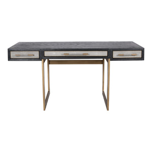 English Elm Desk, Art Deco Shagreen Polyurethane Top with Solid Black Oak Frame and Brass Hardware B2769P538950