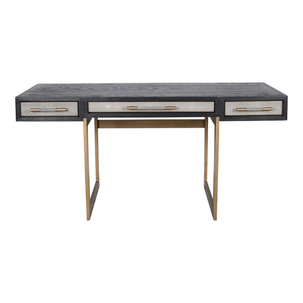 English Elm Desk, Art Deco Shagreen Polyurethane Top with Solid Black Oak Frame and Brass Hardware B2769P538950