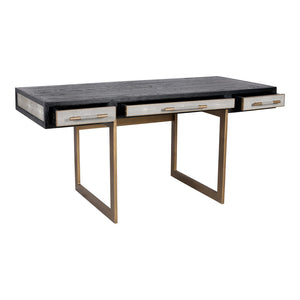 English Elm Desk, Art Deco Shagreen Polyurethane Top with Solid Black Oak Frame and Brass Hardware B2769P538950