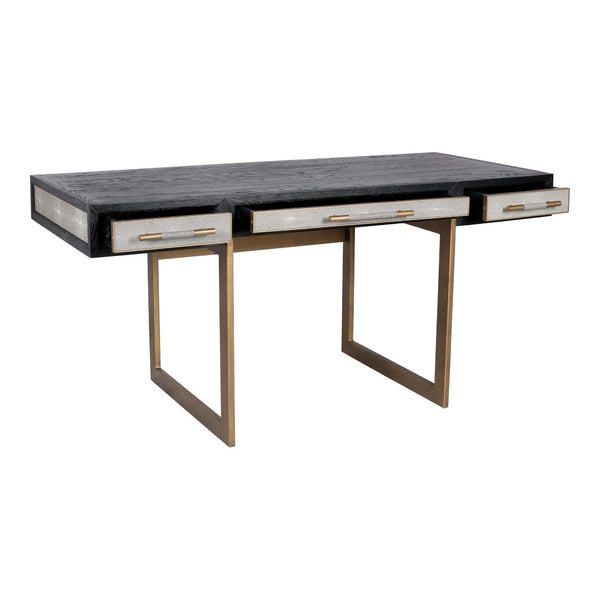 English Elm Desk, Art Deco Shagreen Polyurethane Top with Solid Black Oak Frame and Brass Hardware B2769P538950