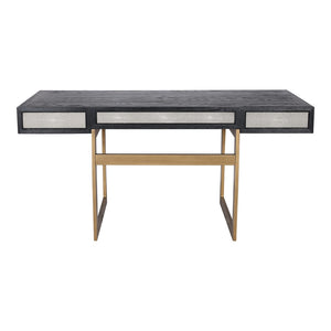 English Elm Desk, Art Deco Shagreen Polyurethane Top with Solid Black Oak Frame and Brass Hardware B2769P538950