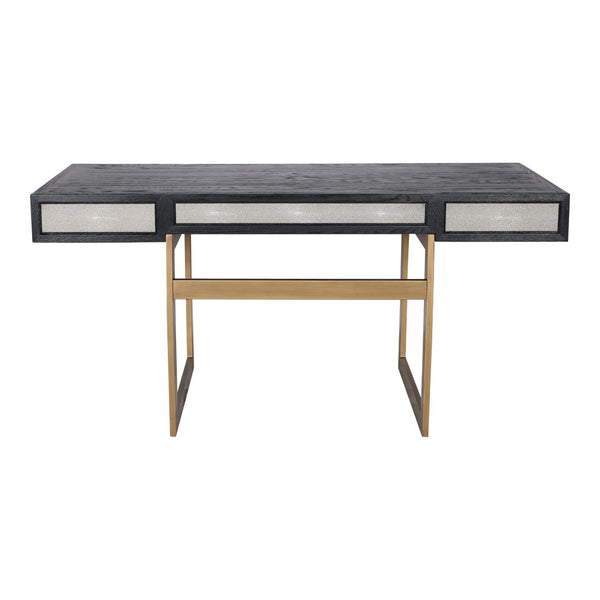 English Elm Desk, Art Deco Shagreen Polyurethane Top with Solid Black Oak Frame and Brass Hardware B2769P538950