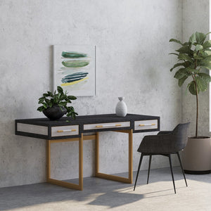 English Elm Desk, Art Deco Shagreen Polyurethane Top with Solid Black Oak Frame and Brass Hardware B2769P538950