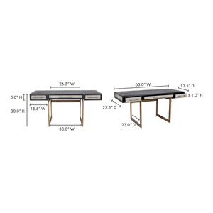 English Elm Desk, Art Deco Shagreen Polyurethane Top with Solid Black Oak Frame and Brass Hardware B2769P538950