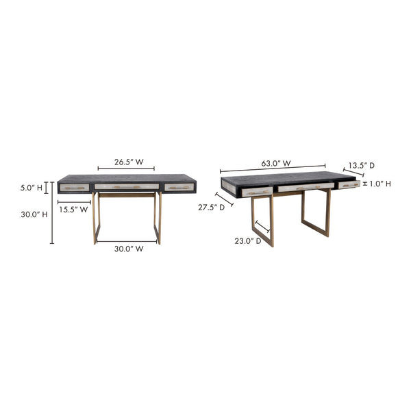 English Elm Desk, Art Deco Shagreen Polyurethane Top with Solid Black Oak Frame and Brass Hardware B2769P538950