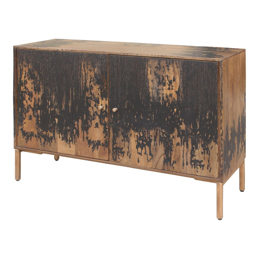 English Elm Sideboard Solid Mango Wood with Iron Legs Rustic Farmhouse Dining Storage Cabinet B2769P538951