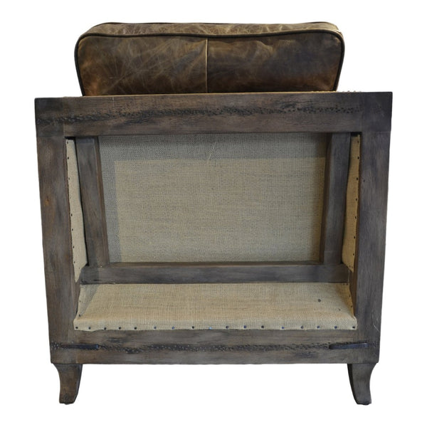 English Elm Club Chair Solid Rubberwood Genuine Leather Brass Stud Trim Study Library Lounge B2769P538952
