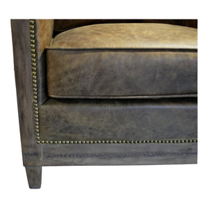 English Elm Club Chair Solid Rubberwood Genuine Leather Brass Stud Trim Study Library Lounge B2769P538952