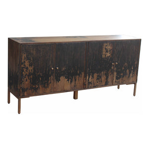 English Elm Sideboard, Solid Mango Wood and Iron Base Rustic Industrial Storage for Dining Rooms B2769P538953