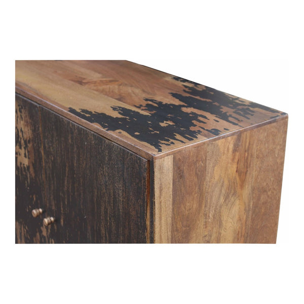 English Elm Sideboard, Solid Mango Wood and Iron Base Rustic Industrial Storage for Dining Rooms B2769P538953