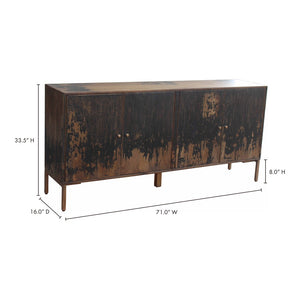 English Elm Sideboard, Solid Mango Wood and Iron Base Rustic Industrial Storage for Dining Rooms B2769P538953