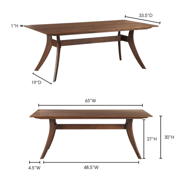English Elm Dining Table Solid American Walnut Rectangular Seats Six with Flared Legs Modern B2769P538954