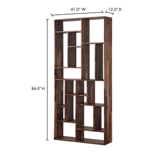 English Elm Modern Reclaimed Walnut Bookshelf Tall Solid Wood Storage for Living Room Office B2769P538955