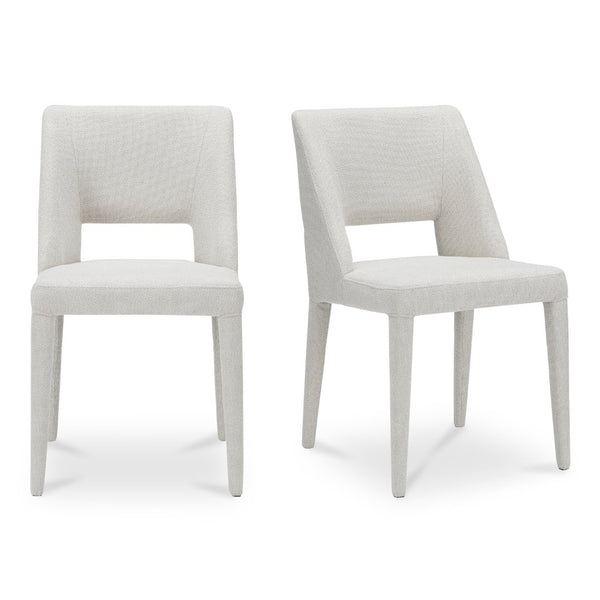English Elm Dining Chair Set of 2 Beige Polyester Iron Frame with Sculptural Carved Backrest B2769P538957