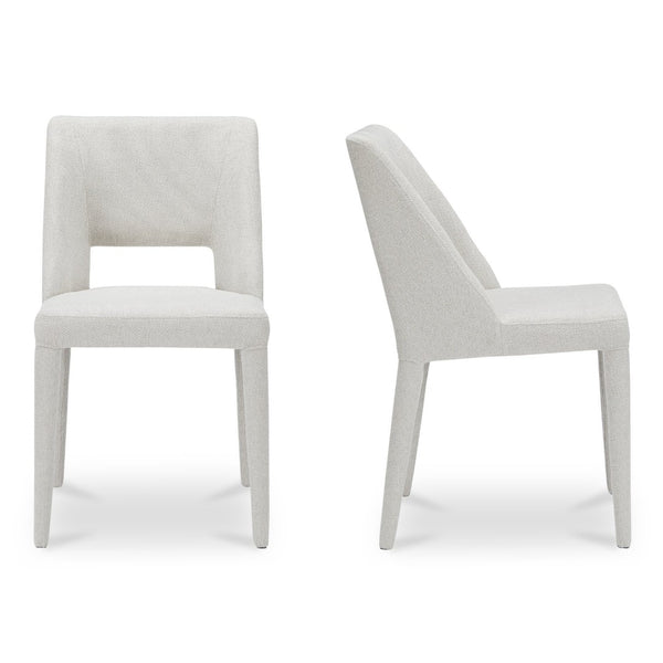 English Elm Dining Chair Set of 2 Beige Polyester Iron Frame with Sculptural Carved Backrest B2769P538957