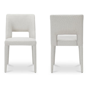 English Elm Dining Chair Set of 2 Beige Polyester Iron Frame with Sculptural Carved Backrest B2769P538957