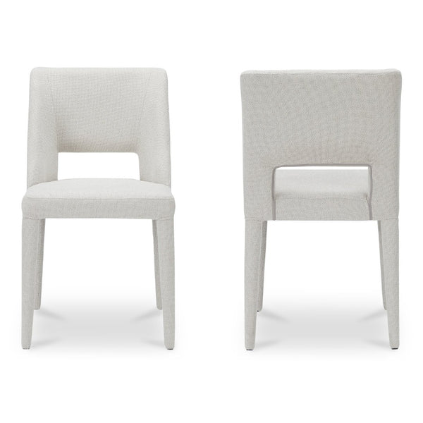 English Elm Dining Chair Set of 2 Beige Polyester Iron Frame with Sculptural Carved Backrest B2769P538957