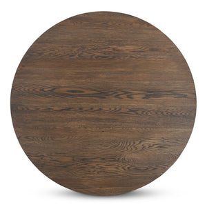 English Elm Coffee Table Solid Oak Layered Round Top with Wire-brushed Grain and Iron X Base B2769P538958