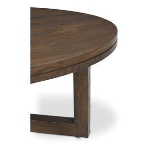 English Elm Coffee Table Solid Oak Layered Round Top with Wire-brushed Grain and Iron X Base B2769P538958