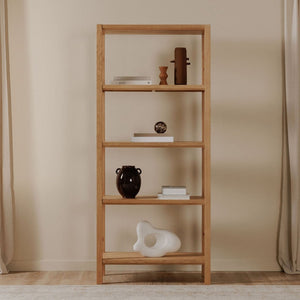 English Elm Bookshelf, Solid White Oak Frame Four Shelf Natural Grain Scandinavian Living Room Storage B2769P538959