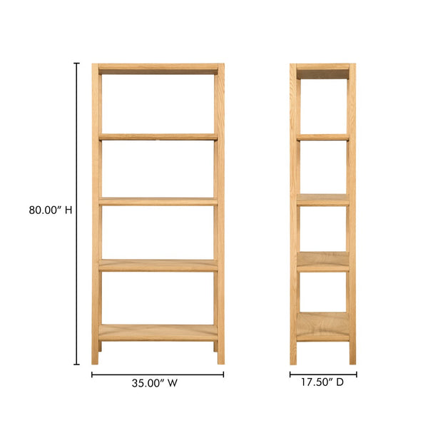 English Elm Bookshelf, Solid White Oak Frame Four Shelf Natural Grain Scandinavian Living Room Storage B2769P538959