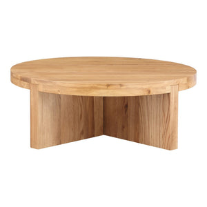 English Elm Coffee Table Round Solid White Oak Natural Grain Low Profile Living Room Accent B2769P538962