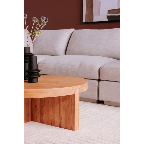 English Elm Coffee Table Round Solid White Oak Natural Grain Low Profile Living Room Accent B2769P538962