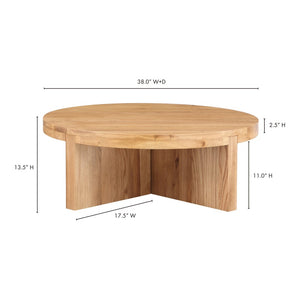 English Elm Coffee Table Round Solid White Oak Natural Grain Low Profile Living Room Accent B2769P538962