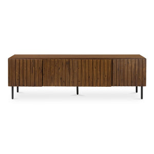 English Elm Media Cabinet Solid Acacia Wood Four Soft Close Doors Iron Legs Living Room B2769P542756