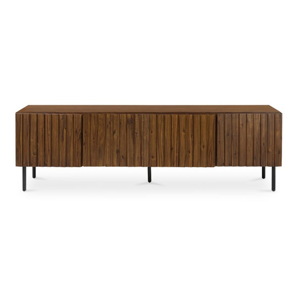 English Elm Media Cabinet Solid Acacia Wood Four Soft Close Doors Iron Legs Living Room B2769P542756
