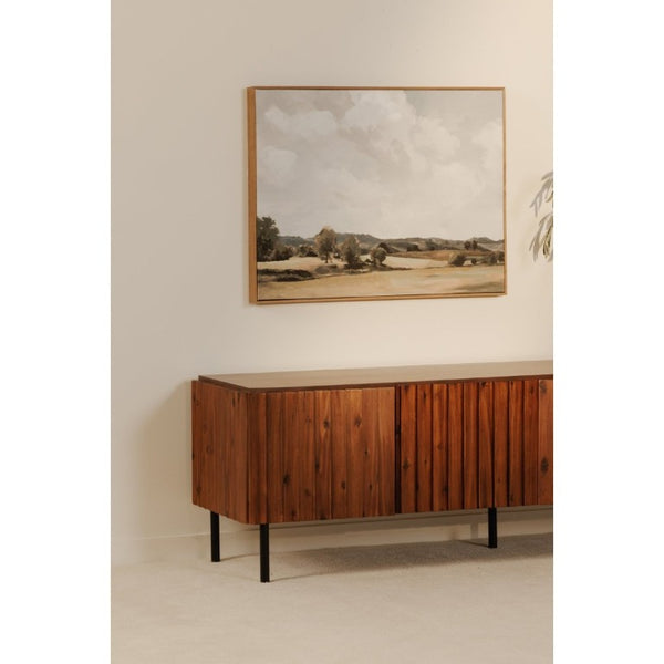 English Elm Media Cabinet Solid Acacia Wood Four Soft Close Doors Iron Legs Living Room B2769P542756