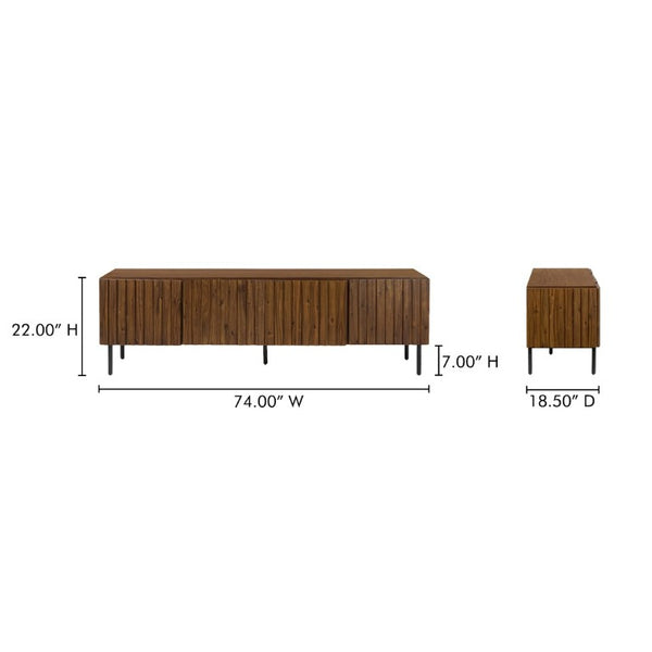 English Elm Media Cabinet Solid Acacia Wood Four Soft Close Doors Iron Legs Living Room B2769P542756