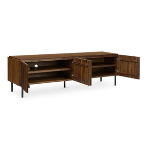 English Elm Media Cabinet Solid Acacia Wood Four Soft Close Doors Iron Legs Living Room B2769P542756